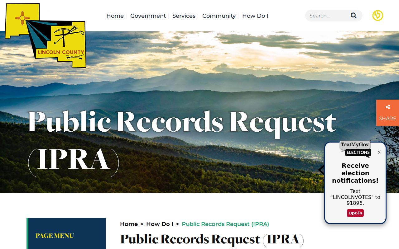 Lincoln County arrest records IPRA request page