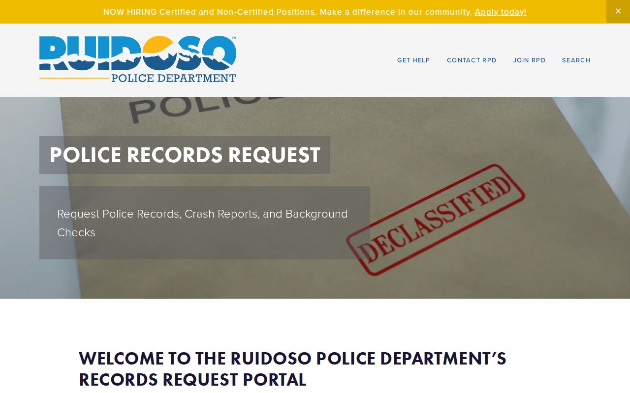 Lincoln County arrest lookup Ruidoso Police records request page