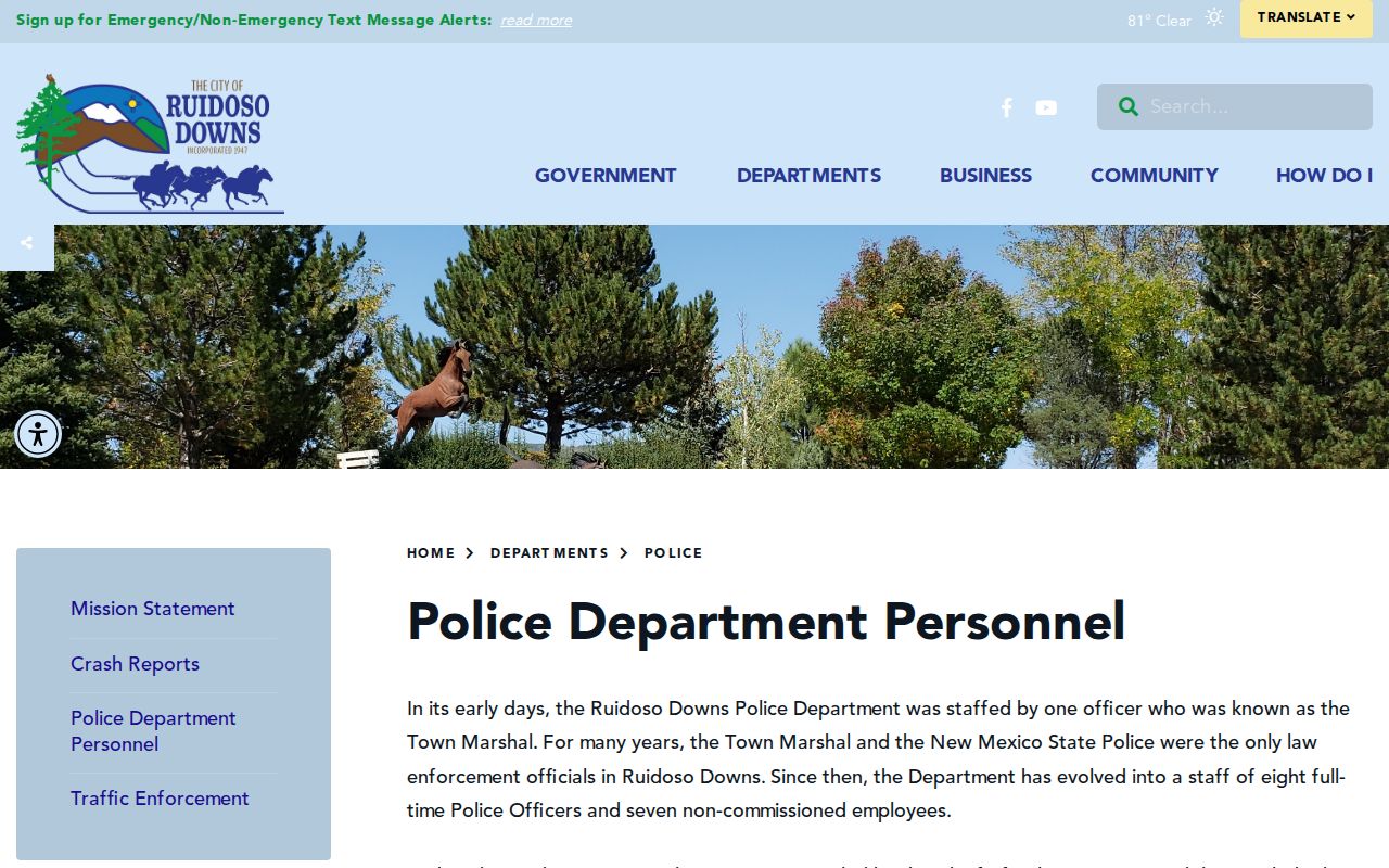 Ruidoso Downs criminal records police department contact